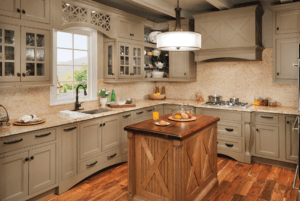 wood island with custom cabinets